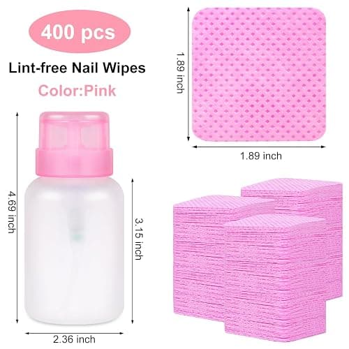 400pcs Lint Free Nail Wipes, 1 Pull-Off Pump-Style Bottle Suitable for Nail Wipes for Fingernail, Mascara Extension Glue Cleaning and Care Product Sets thumbnail 2