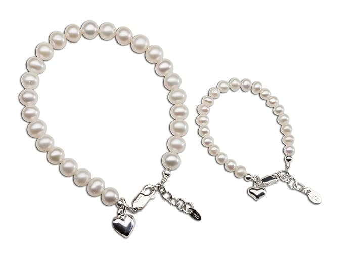 Cherished Moments Sterling Silver Mom and Me Cultured Pearl Matching Bracelet for Mom and Daughter "Forever in My Heart" Sold as a Set or individually - Image 1