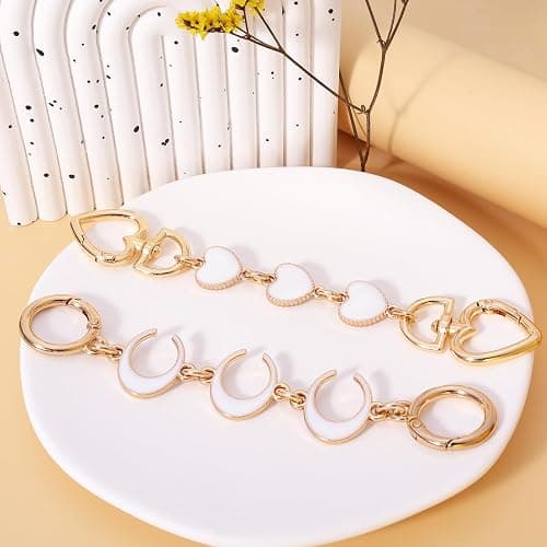 2Pcs Bag Extender Chain Heart Moon Purse Strap Extenders for Handbags Purse Extender Chain Gold Chain Purse Strap Replacement White Purse Accessories Bag Charms for Handbags Purse Making Supplies thumbnail 7