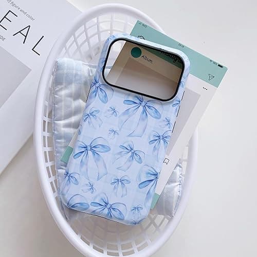 SZXYCZL Compatible with iPhone 17 Pro Max Case Phone Case, Aesthetic Kawaii Soft TPU Hard PC Protective Phone Cute Simple Checkered Bow Pattern for Women-Blue thumbnail 3