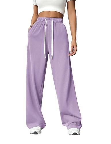 PINSPARK Wide Leg Sweat Pants for Womens High Waisted Baggy Sweatpants | 27''/29''/31'', Lightweight, Side Pockets, Elastic Drawstring, Comfort for Casual and Low-Impact Exercise Routine - Image 1