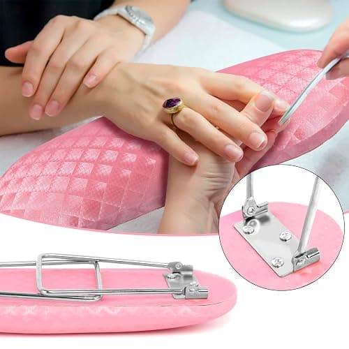 krofaue Nail Arm Rest,Professional Microfiber Leather Nail Hand Rest Stand Arm Rest for Acrylic Nails Cushion Hand Holder with Non-slip - Nail Technician Use Must Have（Pink） thumbnail 6