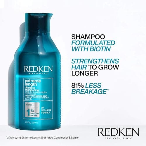 Redken Extreme Length Shampoo For Damaged Hair - Prevents Breakage and Strengthens Hair, Infused With Biotin For Hair Growth - 10.1 Fl Oz (Pack of 1) thumbnail 3