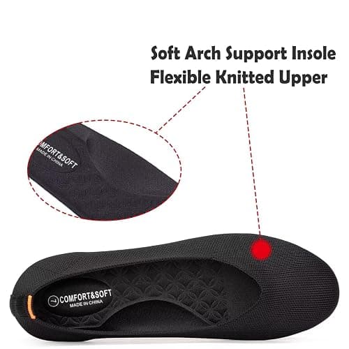 Frank Mully Women's Ballet Flats Round Toe Walking Flats Slip On Work Shoes Knitted Flats Shoes for Woman Soft Lightweight thumbnail 4