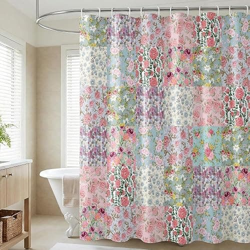 KLYOHAUS Vintage Floral Collage Shower Curtain,180x180cm • Semi-Transparent Water-Resistant Polyester • Includes 12 Hooks • Rustic Decor thumbnail 3