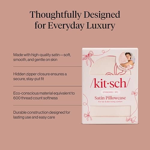 Kitsch Satin Pillowcase, Softer Than Silk Pillow Cases Queen, Cooling Pillow Covers, Satin Pillowcase w/Zipper for Hair, Skin & Quality Sleep, Wrinkle-Free & Smooth, Queen Size 19"x26" Striped Bows thumbnail 4