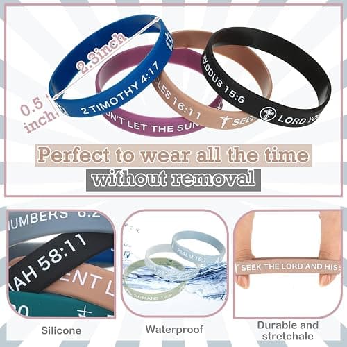 Minatee 60 Pcs Bible Verse Christian Bracelets Bulk, Classic Colors | Motivational Christian Rubber Bracelets, Jesus Silicone Wristbands Inspirational Gifts for Men Women, Inspirational Gifts thumbnail 4