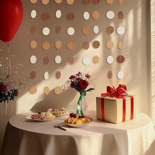 Brown Paper Garlands Hanging Circle Decoration Neutral Party Streamers, 30 Feet (Browe, Kraft, Beige) thumbnail 2