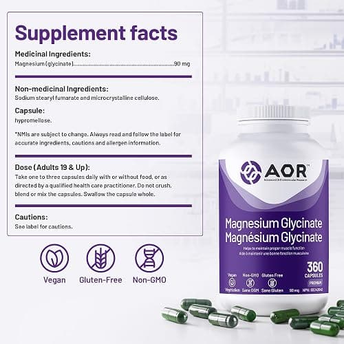 AOR Magnesium Glycinate Supplement, Vegan, 360 Capsules, 120 Day Supply | Magnesium Bisglycinate, Vegan, Non GMO, No Unnecessary Fillers, With or Without Food thumbnail 7