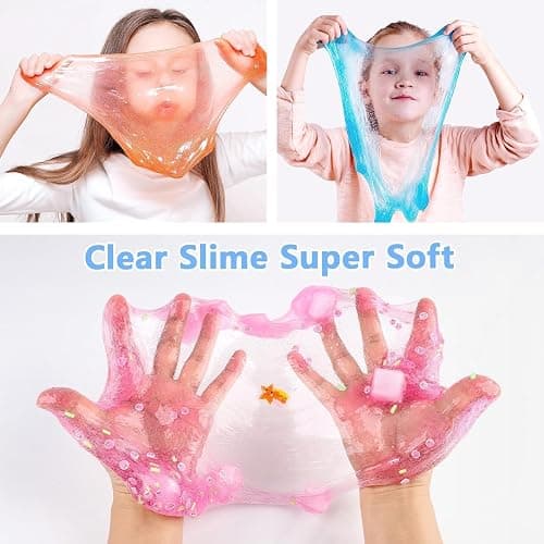 9 Pack Christmas Jelly Cube Clear Fluffy Slime Making Kit Party Favor, Crunchy Crystal Slime Charms for Girls and Boys, DIY Birthday Boba Slime for Kids, Bag Fillers Soft Non-Sticky Stress Relief Toys thumbnail 6