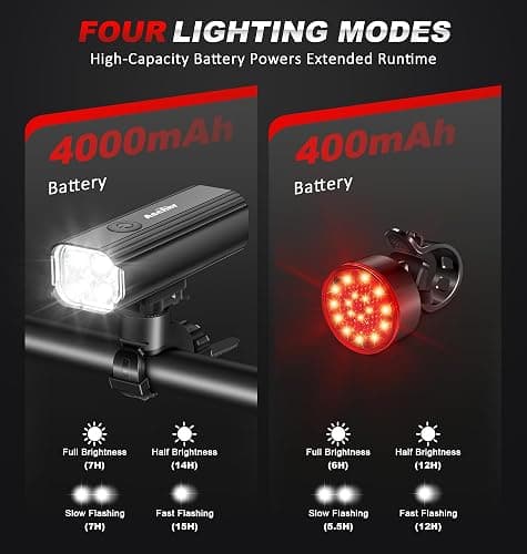 Ascher 1000 Lumens Super Bright Bike Lights for Night Riding, Type-C USB Rechargeable Bike Light Front and Back, 4 Light Modes, Waterproof Bicycle Headlight & Rear Taillight for Road Commuter Cycling thumbnail 2