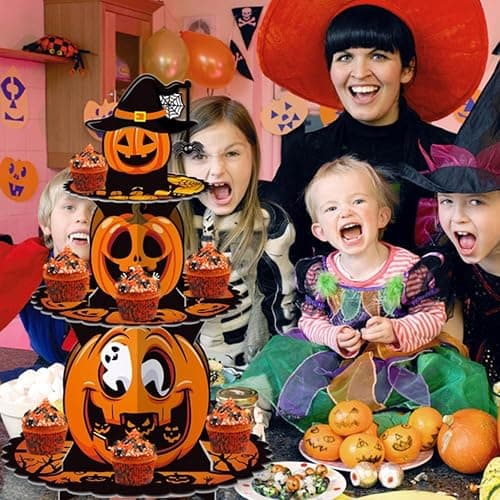 3 Tier Halloween Cupcake Stand - Cardboard Pumpkin Dessert Display Holder | Cupcake Tower for Spooky Party Table, Haunted House Treats, Trick-or-Treat Setup, and Halloween Decorations thumbnail 5