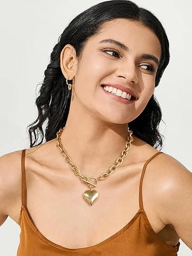 CLASSYZINT 18K Gold Plated Coin Lion Head Pendant Necklace Chunky Paperclip Choker Necklace For Gifts On Birthday Holidays For Women Girls thumbnail 3