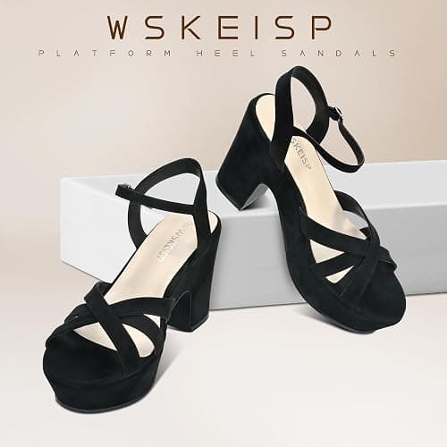WSKEISP Women's Platform Heels Sandals Ankle Strap Block Chunky Heel Suede Peep Toe Fashion Dress Wedding High Heeled Wedges Pumps thumbnail 4