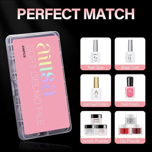 AILLSA Medium Almond Nail Tips Pre-Shaped Acrylic Nails Tips Half Matte Full Cover Tips Clear Gelly Press on Flase Nail Tips for Extension Nail Manicure Home DIY 216PCS 12Sizes thumbnail 7