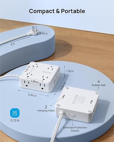 TROND Surge Protector Power Strip, 5FT Flat Plug Extension Cord with 8 Outlets & 4 USB Ports (3 USB C), 1625W, Wall Mount Outlet Extender for Home Office Dorm Room Essentials, White thumbnail 8