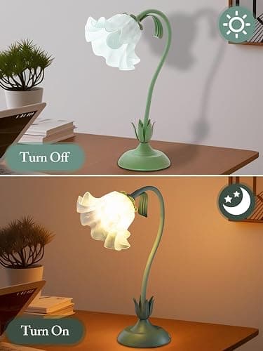 AQDZCNF Flower Table Lamp,LED Reading Light Bedside Vintage Flower Night Light,3 Colors Modes Kawaii Bedside Lamps Decor,Living Room Bedroom Room Lighting Table Lamps Home Decoration (Green) thumbnail 6