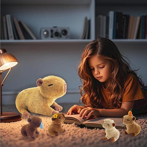 YUNCOL Capybara Plush，Cute Capybara Mommy Stuffed Animal with 4 Baby Capybara Plushies in Tummy，Kawaii Capybara Plush Toy Gift for Kids Girls Boys thumbnail 6