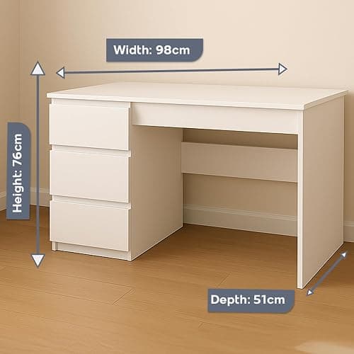 WHATSIZE ENTERPRISE - Mijas - Modern Computer Desk with Drawers - White Office Workstation Table with 3 Storage Drawers, Left-Side Configuration, Study table & Office Desk thumbnail 3