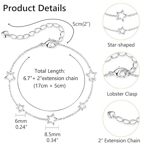 JSGEMSLEE Love Heart Star Butterfly Bracelet for Women Stackable Silver Chain Link Bracelets for Women Trendy Thanksgiving Christmas Gifts Jewelry thumbnail 4