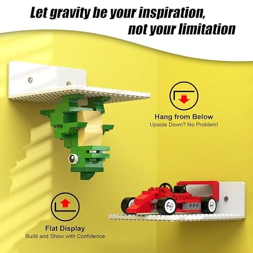 BlissBox 6-Pack Floating Shelves for Wall Compatible with Lego Building Bricks, 5x5.5inch Dual‑Sided 16x17 Studs for Toy Brick Storage and Display, ABS Display Shelves for Room Decor, White thumbnail 3