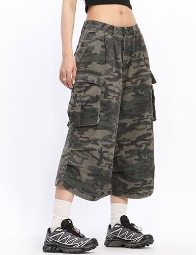 DAZZLZZAD Mens Camo Cargo Shorts Y2k Baggy Long Jorts Hip Hop Bermuda Jeans Short Camouflage Shorts for Women thumbnail 4