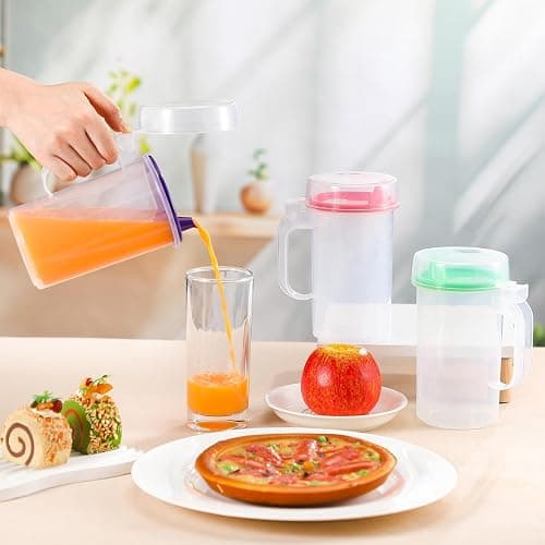 Newtay 6 Pack Early Learning Kids Easy Pouring Mini Pitchers Clear Plastic Pitcher with Lid and Handle Easy Pour Bottles 16 Oz. Jugs with Lids for Classroom Nursery Home (Colorful) thumbnail 2