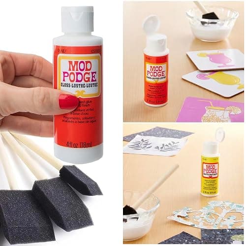 Mod Podge Decoupage Starter Kit, Gloss and Matte Medium with 3 Pixiss Foam Brushes, Waterproof for Puzzles, Wood and More thumbnail 4