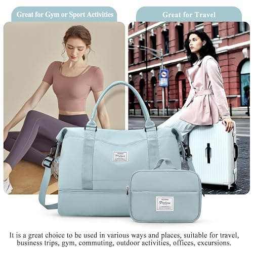 Weekender Bags for Women,Personal Item Travel Bag with Shoes Compartment,Overnight Travel Duffel Bag with Toiletry Bag - Large - Light Blue thumbnail 9