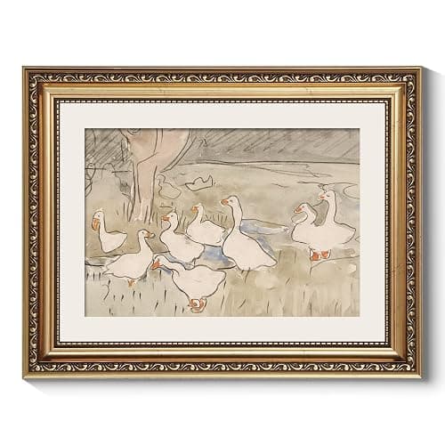 ARPEOTCY Vintage Gold Framed Wall Art, Nursery Duck Paintings, Aesthetic Canvas Picture Prints Artwork with Frame, Classical Victorian Wall Decor for Living Room Bathroom Bedroom 11x14 inch - Image 1