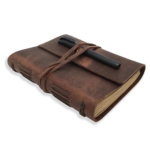 Leather Journal Writing Notebook - Genuine Leather Bound Daily Notepad for Men & Women Lined Paper 240 Kraft Pages, Handmade, Rustic Brown, 5 x 7 in - Image 1
