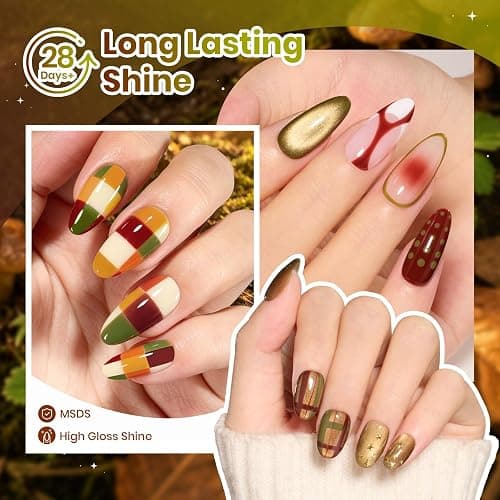 Beetles Fall Gel Nail Polish Set, 6 Burgundy Brown Olive Mustard Orange | 6 Warm Autumn Shades, Cat Eye Solid Color Gel Polish for Soak Off UV Led Manicures thumbnail 7