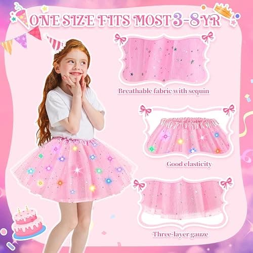 Teuevayl Girls Light Up Tutu Skirt, LED Glow Ballet Tutu Dress and Star Wand Halloween Costume for Kids 3 4 5 6 7 8 Years thumbnail 5