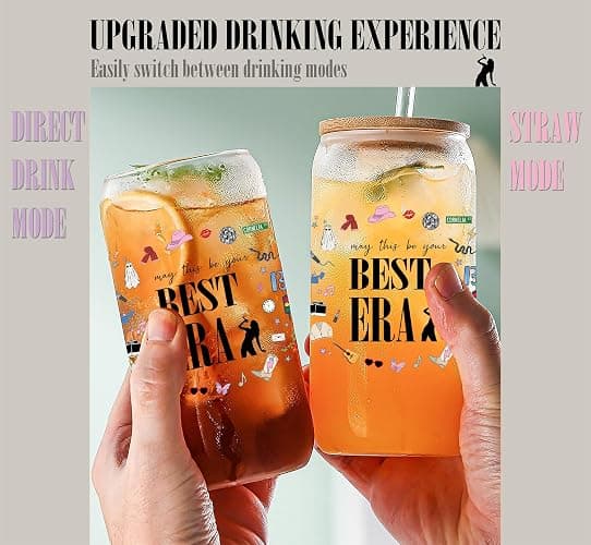 Taylor Best Era Glass Tumbler – 16oz Iced Coffee Mug Cup for Music Fans, Birthday Party Gifts for Girls Women, Christmas Stocking Stuffers Gift for Girls Boys, Taylor Gifts Merch thumbnail 5