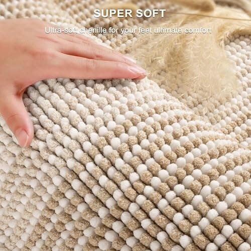 BSICPRO Bathroom Rugs and Mats Sets, 2 Piece Thick Absorbent Chenille Bath Mat Rug Set Non Slip, Soft Shaggy Bath Floor Mats for Bathroom, Machine Washable (20" x 47" Plus 16" x 24", Beige) thumbnail 2