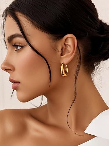 10 Pairs Chunky Gold Earrings for Women, Hypoallergenic Statement Hoops Earring for Multipack, Trendy Gold Chunky Hoop Earrings Jewelry for Gift thumbnail 2