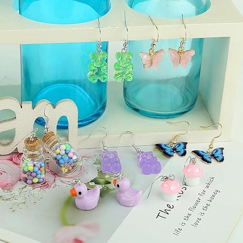 36 Pairs Weird Cute Earrings Fun Cool Mushroom Bear Flower Cat Funky Aesthetic Drop Dangle Earrings for Teen Girls Women Funny Jewelry Set thumbnail 4