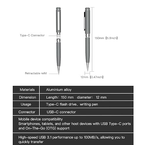 128GB USB C Flash Drive Pen, Portable USB Memory Stick with Pen Design, Type C + Dual USB 3.0 High Speed Flash Drive with Smooth Writing, Compatible with Smartphone Tablet Computer iPhone 15 16 thumbnail 5