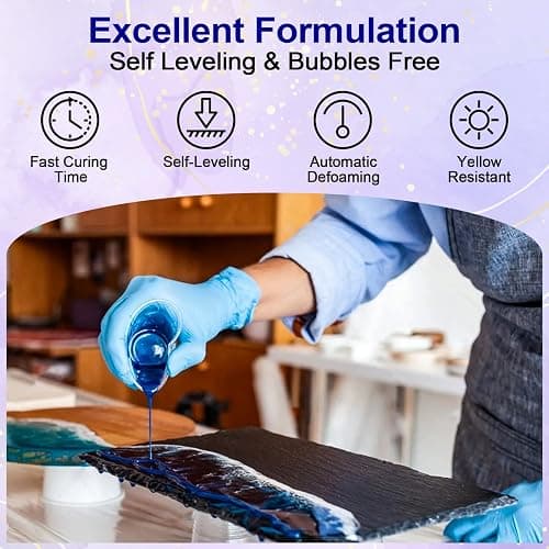 JANCHUN Crystal Clear Epoxy Resin Kit 16oz, Bubble-Free, Anti-Yellowing, Self Leveling Easy Mix 1:1 Coating and Casting Resin for Table Top, Molds, Tumbler Crafts, Painting, Jewelry, DIY Gifts thumbnail 2