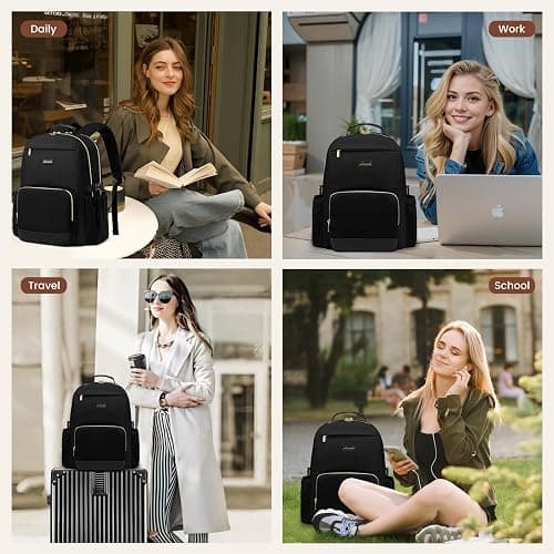 LOVEVOOK Laptop Backpack for Women with Pouch Pocket for Large Capacity Cup,15.6 Inch Laptop Computer Bag Travel Backpack Purse,Waterproof Work Business Backpack College Teacher Bags,Black thumbnail 7