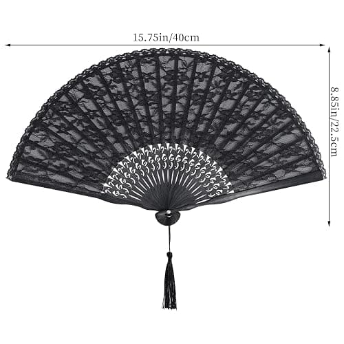 choyaxo Black Lace Handheld Fan Bamboo Folding Fan | Bamboo Silk Hand Fan for Women Wedding Decoration Dancing Party thumbnail 3