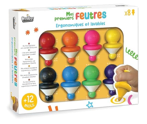Créa Lign | Mes Premiers Feutres x8 - Dès 12 Mois | Feutres Lavables Bébé | Embout Arrondi | Forme Ergonomique | Encre Adaptée aux Jeunes Enfants | Activité Créative - Image 1