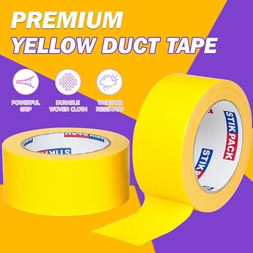 STIKPACK 2 Rolls Yellow Duct Tape, Heavy Duty Strong Industrial Colored Duct Tape 9mil x 2inch x 25yds Flexible, No Residue, Waterproof and Tear by Hand, Multi-Use for Indoor & Outdoor Repairs thumbnail 4
