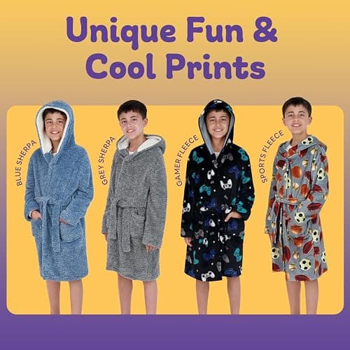 Hooded Plush Robe For Boys- Fluffy Winter PJ Robe With Pockets, Hoodie & Belt- Boys And Teens’ Ultra-Soft Bathrobe thumbnail 4