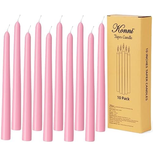 KONNI 0.87×10 Inch Pink Taper Candles, Unscented and Smokeless Tall Candlesticks, 10 Pack Tapered Candles with Cotton Wicks, Long Burning, Ideal for Weddings, Dinner Parties, and Home Décor - Image 1