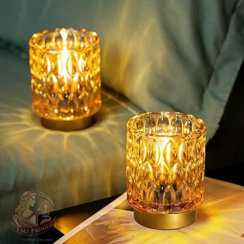 Battery Operated Table Lamps Timer, Mini Crystal Lamp for Area No Plug, Cordless Lamp with LED Bulb for Power Outage, Decorative Lamps for Tabletop/Corner/Entryway/Stairway/Bathroom/Fireplace(2*AMBER) thumbnail 2