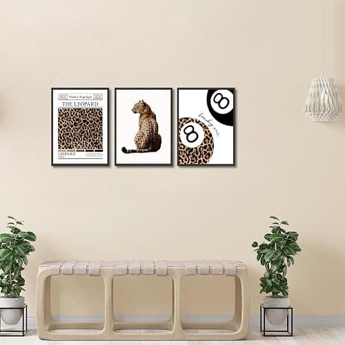 Set of 3 Trendy Leopard Wall Art Funky Lucky 8 Ball Posters Prints Preppy Room Aesthetic Cheetah Wall Decor Pictures for Girls Bedroom Apartment Dorm Unframed 12x16in thumbnail 8