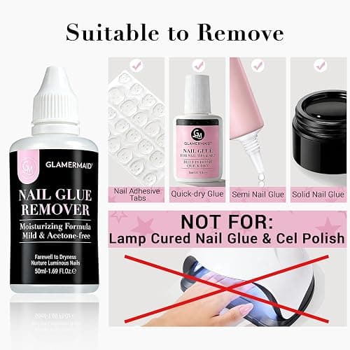GLAMERMAID 50ML Pinpoint Nail Glue Remover for Press on Nails Acetone-free | Gentle Multi-purpose Nail Adhesive Remover for Fake Nails, Nail Tips & Acrylic Nails with 3 Orangewood Sticks thumbnail 6