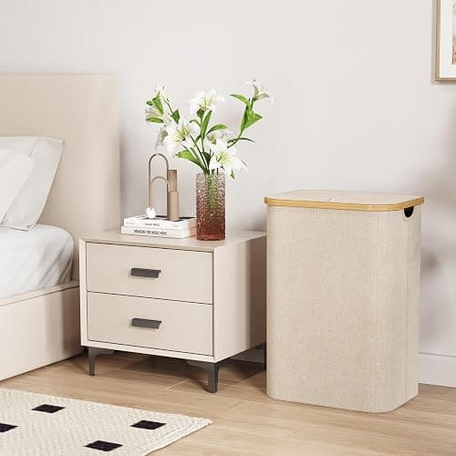 Lifewit 80L Laundry Basket with Lid, Clothes Hampers for Laundry with Bamboo Handles and 1 Removable Bag, Large Foldable Laundry Hamper for Bedroom, Bathroom, Dorm, Laundry Room, Beige thumbnail 2