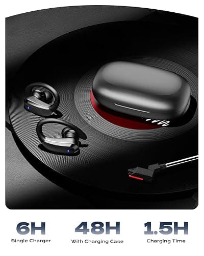 Wireless Earbuds Bluetooth 5.3 Sport Headphones with Earhooks,IPX7 Waterproof Earphones,48H Playtime Earbuds,Lightweight 7.8g,Noise Cancelling Mic Bluetooth Headphones for Running & Workout-Black thumbnail 3